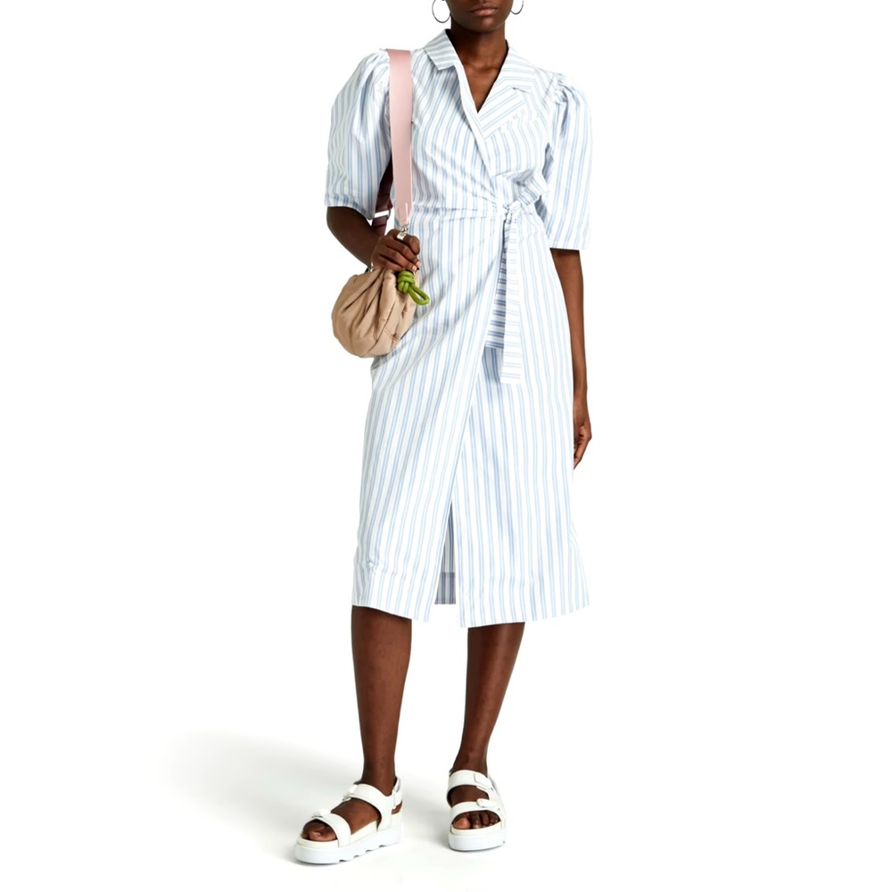ganni blue and white striped dress | Dresses | Ganni Cottonpoplin Midi Wrap Simple Goth Wedding Dress Wednesday is back this cotton Size:11 US - 44 EU